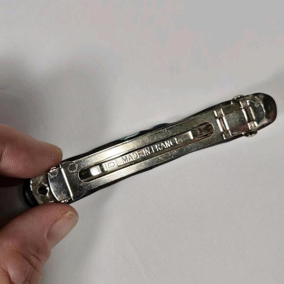 VTG Artisan made Polymer clay hair barrette Clip Turquoise Black floral FRANCE - Picture 4 of 6